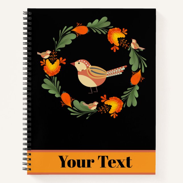 Herbst-Vogel-Volkskunst Notizbuch (Vorderseite)