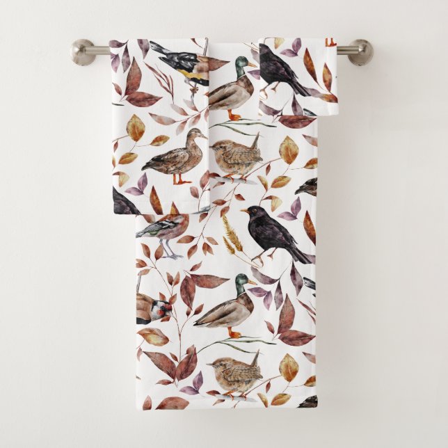 Herbst-Vogelmuster Badhandtuch Set (Insitu)