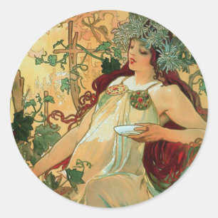 Herbst von Alphonse Mucha Jugendstil Sticker