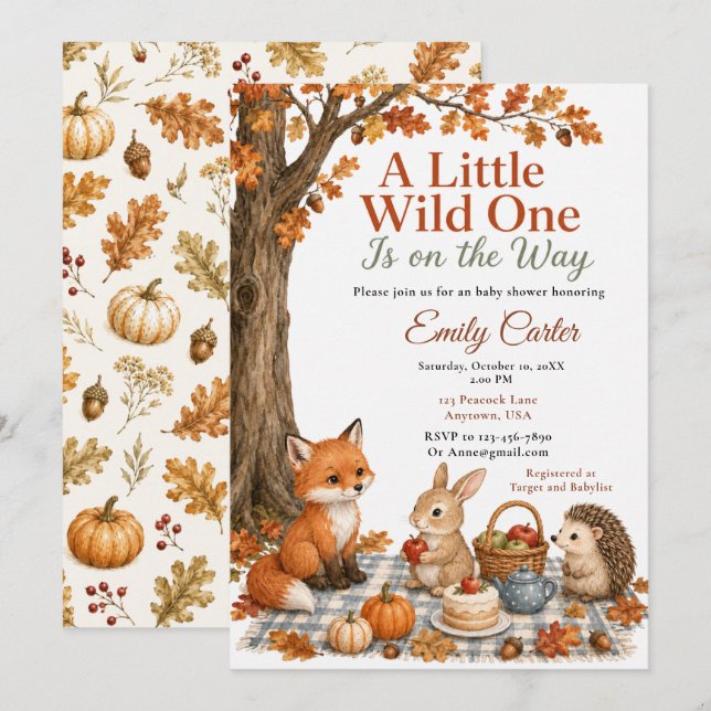 Herbst-Wald-Baby-Party Einladung (Vorne/Hinten)