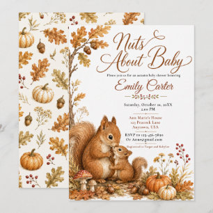 Herbst-Wald-Eichhörnchen-Baby-Party Einladung