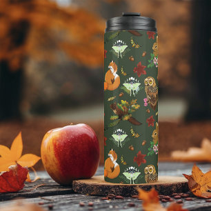 Herbst-Wald-Forsttiere Grünes Muster Thermosbecher