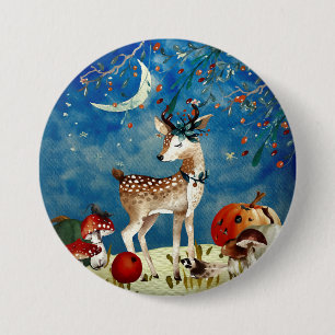 Herbst-Waldfreund-Rotwild-Waldillustration Button