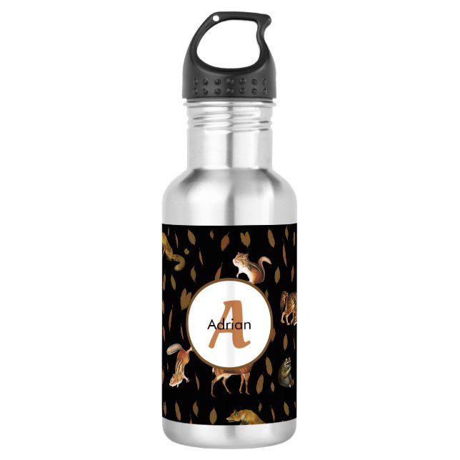 Herbst-Waldtiere Herbst verlässt Monogram-Schule Edelstahlflasche (Vorderseite)