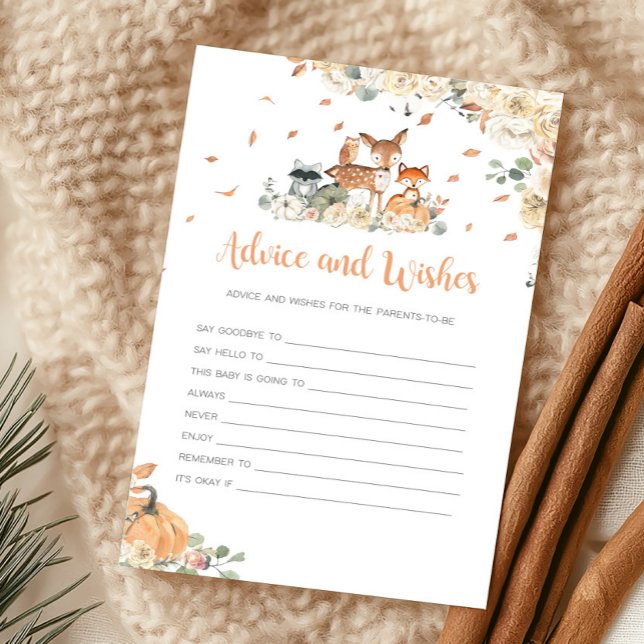 Herbst-Waldtiere-Rat-und-Wünsche-Spiel (Floral Woodland Animals Baby Shower Advice and Wishes Game)