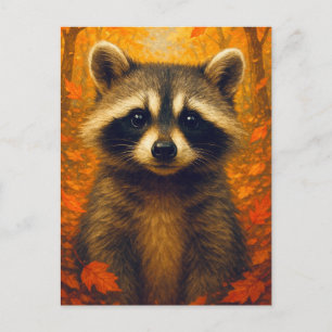 Herbst-Waschbär-Postkarte Süßes Tier Herbstwald Postkarte