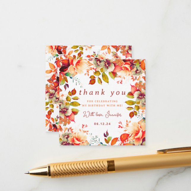 Herbst Wasserfarbe Blumengeburtstag Danke Begleitkarte (Vorderseite/Rückseite Beispiel)