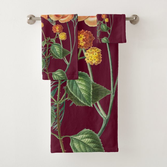 Herbst Wasserfarbe Orange Blumenburgund Badhandtuch Set (Insitu)