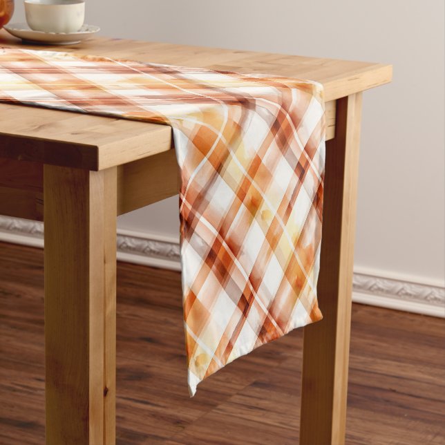 Herbst Wasserfarbe Orangefarbenes Kariertes Muster Kurzer Tischläufer (Beispiel)