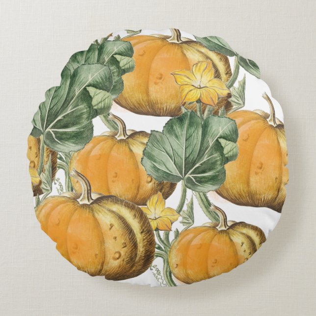 Herbst Wasserfarbe Vintage Pumpkins Rundes Kissen (Vorderseite)