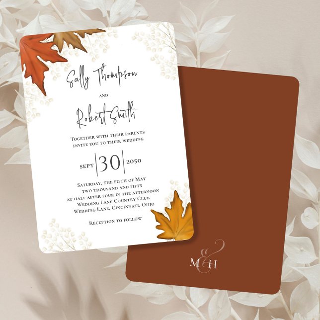 Herbst Wasserfarben-Blätter Eigene Hochzeit Einladung (Elegant fall wedding invitation with watercolor leaves. )