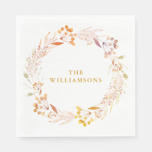 Herbst-Wasserfarben-Kranz personalisierter Familie Serviette