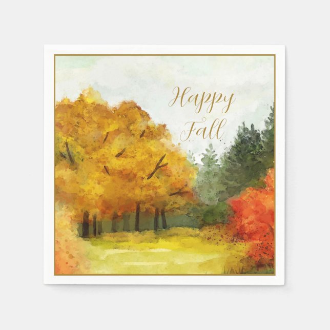 Herbst-Wasserfarbenbäume mit anpassbarem Text Serviette (Vorderseite)