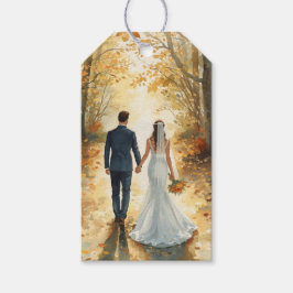 Herbst-Watercolor-Braut & Bräutigam Gemalte Hochze Geschenkanhänger