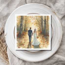 Herbst-Watercolor-Braut & Bräutigam Gemalte Hochze Serviette