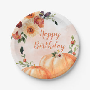 Herbst-Watercolor-Kürbis-Geburtstag Pappteller