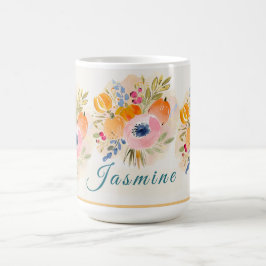 Herbst-Watercolor-Kürbis und -Blüte – Herbstliche Kaffeetasse