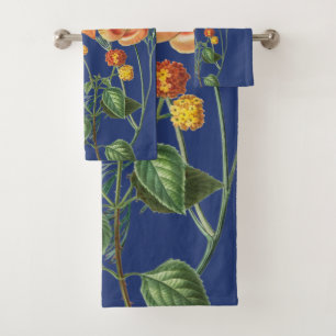 Herbst Watercolor Orange Floral Blau Badhandtuch Set