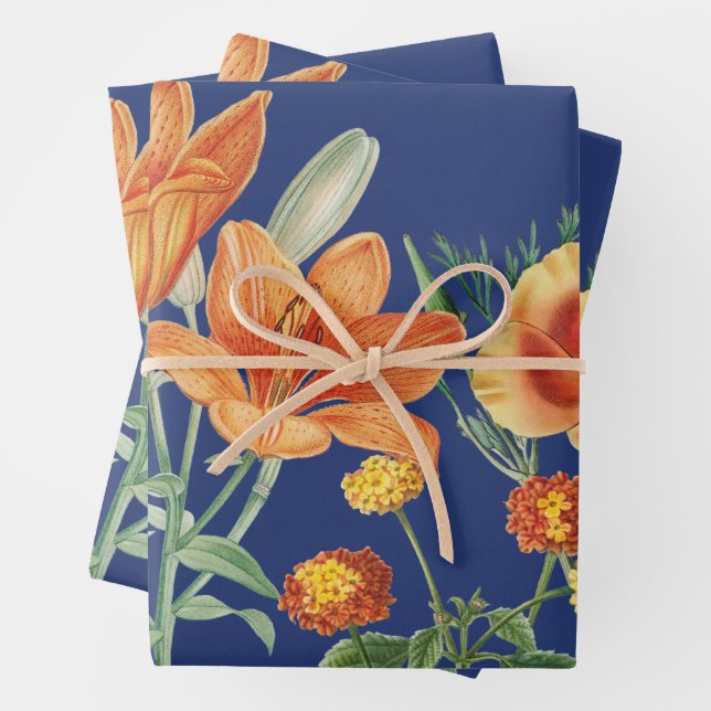 Herbst Watercolor Orange Floral Blau Geschenkpapier Set (Beispiel)