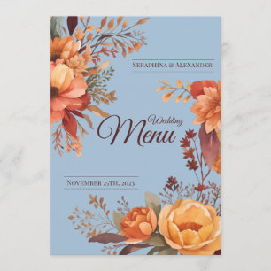Herbst-Watercolor-Rustikale Blumenhochzeitsmenü Menükarte