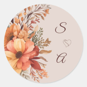 Herbst-Watercolor-Rustikale Florale Monogramm-Hoch Runder Aufkleber