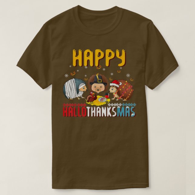 Herbst Weihnachts Igel Halloween Thappy Tha T-Shirt (Design vorne)