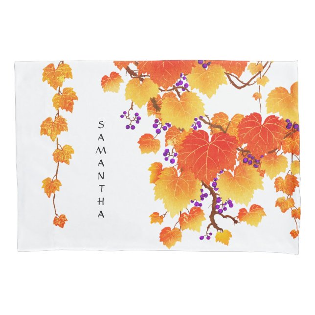 Herbst Weinrebe Orange Gold Blätter Kissenbezug (Vorderseite)