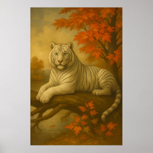 Herbst Weißer Tiger – Fine Art Leinwand Poster
