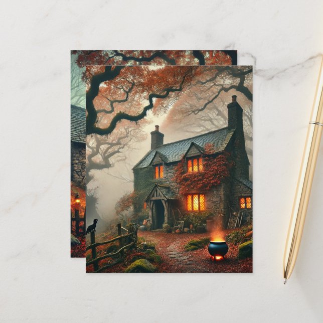 Herbst Whimsigoth Hexen Hütte Scrapbook Paper (Vorderseite/Rückseite Beispiel)