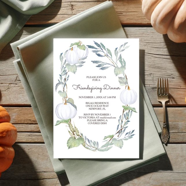 Herbst WHITE PUMPKIN Grüne Freunde geben Einladung (Friendsgiving invitations fall white pumpkin )