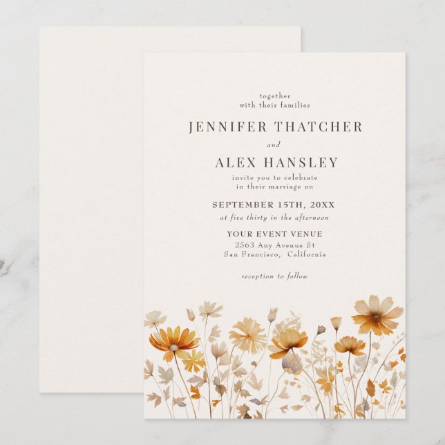 Herbst-Wildblume Hochzeit Einladung (Vorne/Hinten)