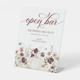 Herbst-Wildblume Hochzeit Open Bar Sockelschild
