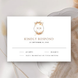 Herbst Wildblume Monogram Wappen Hochzeit RSVP Karte