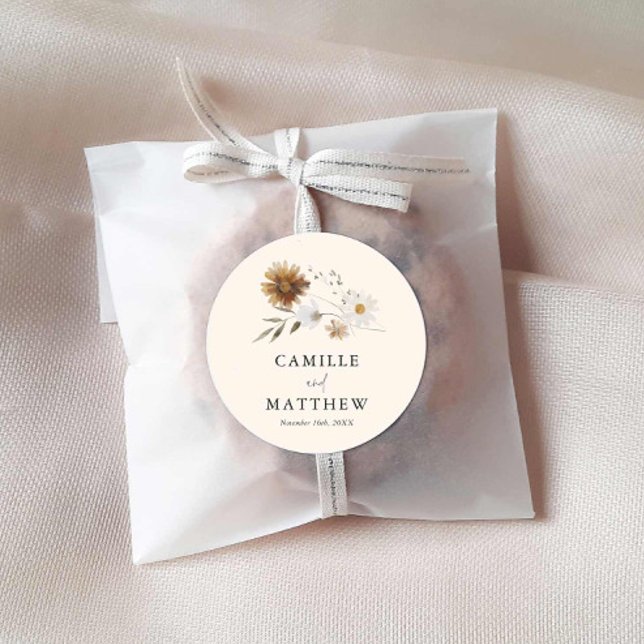 Herbst-Wildblume Runder Aufkleber (Simple Boho Floral Wedding Sticker)