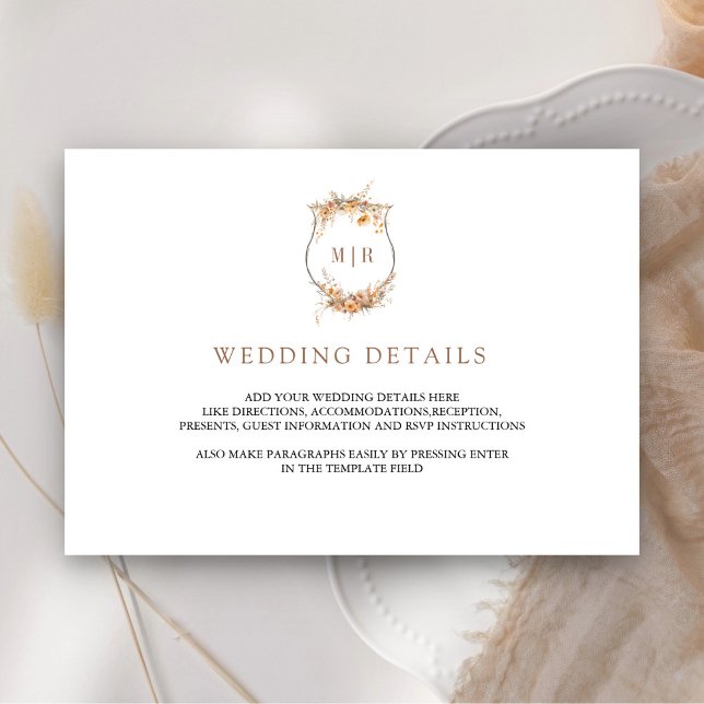 Herbst Wildblume Wappen Hochzeitsdetails Begleitkarte (Von Creator hochgeladen)