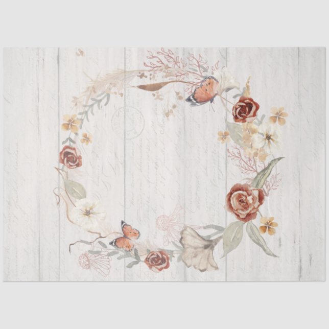 Herbst Wildblume Wreath Butterfly Pampas Dekoupage Seidenpapier (Vorderseite)