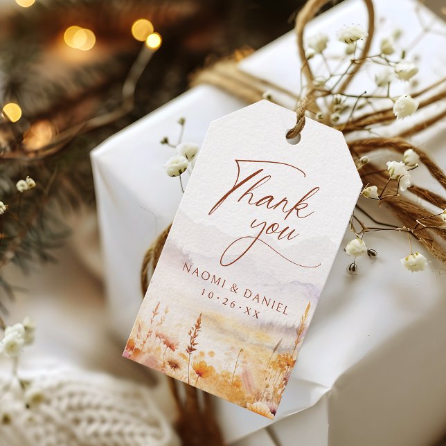 Herbst-Wildblumen-Berg-Rustikale-Dankeschön-Gesche Geschenkanhänger (Fall Wildflower Mountain Rustic Thank You Favors Gift Tags)