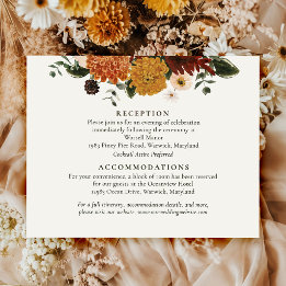 Herbst-Wildblumen-Boho-Hochzeitsdetails Begleitkarte