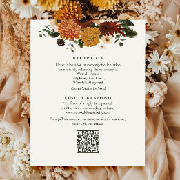 Herbst-Wildblumen-Boho-QR-Code-Hochzeitsdetails Begleitkarte