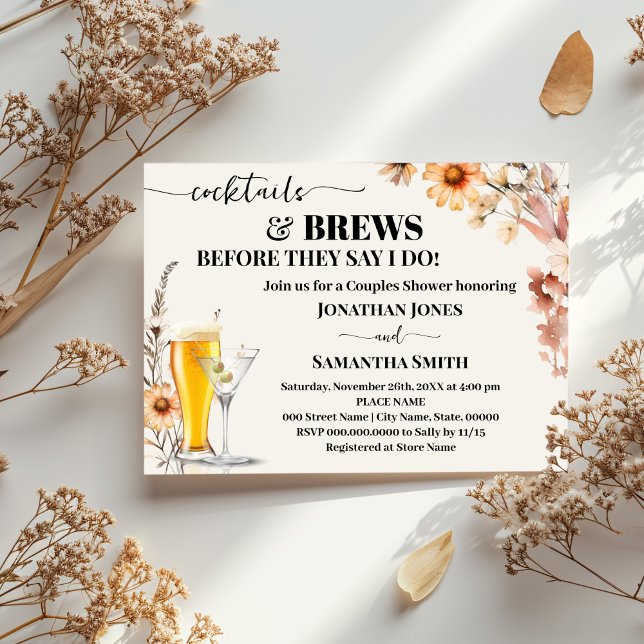 Herbst Wildblumen Cocktails & Brews Paare Dusche Einladung (Von Creator hochgeladen)