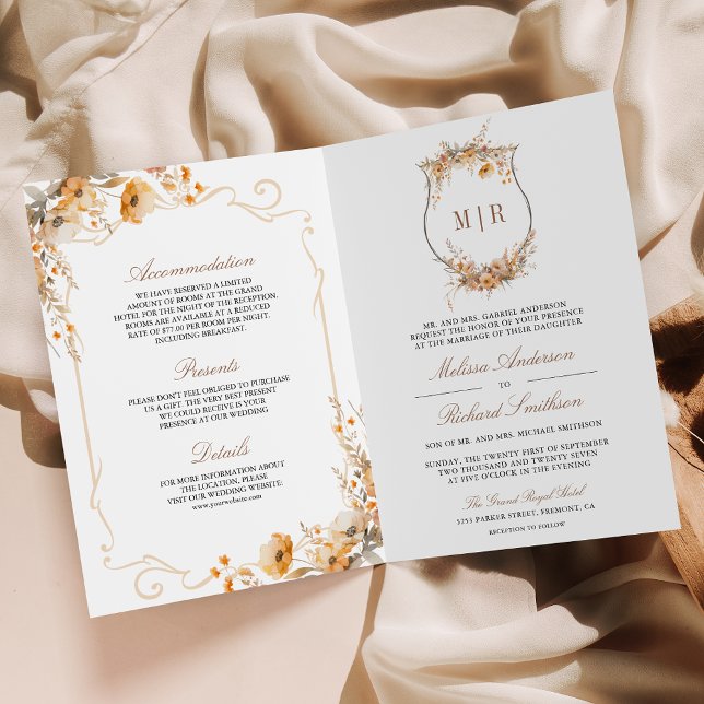 Herbst-Wildblumen-Crest-QR-Code-Hochzeit Einladung (Von Creator hochgeladen)