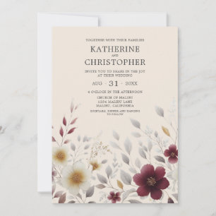 Herbst Wildblumen Elegante Burgundy Hochzeit Einladung