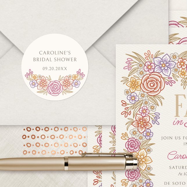 Herbst-Wildblumen Herbstflorales Brautparty Runder Aufkleber (Von Creator hochgeladen)