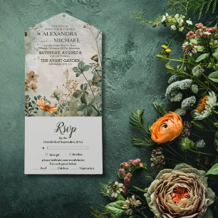 Herbst-Wildblumen-Hochzeit All In One Einladung
