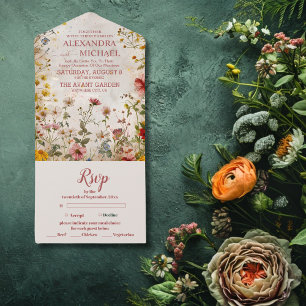 Herbst-Wildblumen-Hochzeit All In One Einladung