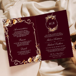Herbst-Wildblumen-Kamm Burgunder QR-Code-Hochzeit Einladung
