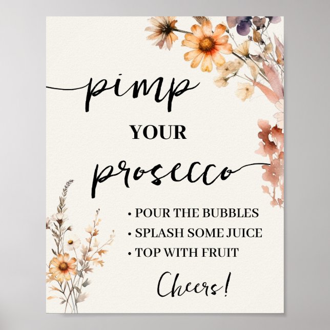Herbst-Wildblumen Pimp Ihre Prosecco-Hochzeit Poster (Vorne)