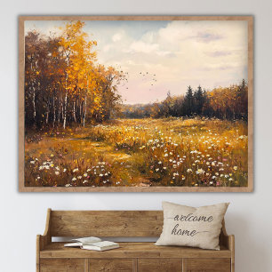 Herbst-Wildblumenfeld-Landschaftsmalerei, Vintag Poster