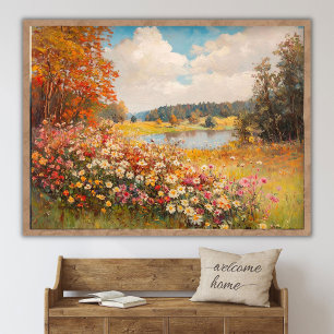 Herbst-Wildblumenfeld-Landschaftsmalerei, Vintag Poster