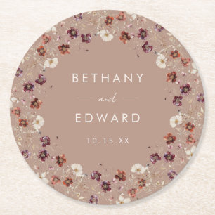 Herbst-Wildblumenwiese Taupe Hochzeit Runder Pappuntersetzer